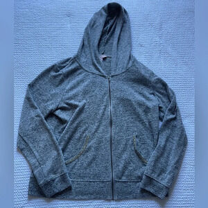 Juicy Couture Gray Full Zip Hoodie Sweatshirt With Diamond Pockets Retro Y2K